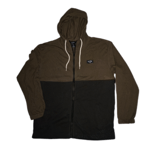 🏄‍♂️ Buzo con cierre completo Billabong Abner para hombre. Diseño color block marrón oliva y negro, capucha ajustable y logo pequeño en el pecho. Estilo surfista casual, exclusivo de TopStore.