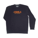 👕 Buzo negro Vissla de tela suave. Estampa frontal grande en naranja y blanco con la palabra "Vissla" y "The Vissla Surf Company". Cuello redondo.