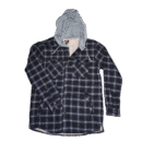 🌲 Campera tipo buzo Quiksilver Iron Leñador para hombre. Estampado de cuadrillé gris y negro. Interior y capucha forrados en corderito gris suave y cálido. Cierre frontal con botones símil madera.