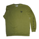 👕 Buzo Vissla verde oscuro de tela suave. Logo negro pequeño en el pecho. Palabra "Vissla" negra estampada verticalmente en la manga izquierda. Cuello redondo.
