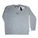 👕 Buzo celeste gastado Denim & Flower Ricky Singh de tela suave. Bordado frontal pequeño "New York". Estampa trasera grande en negro de edificios del distrito financiero de Nueva York.
