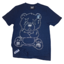 👕 Remera azul de manga corta para hombre marca Super Massion. Bordado de oso con ojos en "X" en el pecho. Estampa "Certified Legend" en la espalda