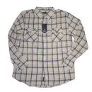 Camisa de manga larga para hombre marca Molokai Surf Co. con patrón de cuadros en tonos beige, marrón y azul. Tiene dos bolsillos frontales con solapa y un corte Regular Fit. Tejido con apariencia de franela o lana