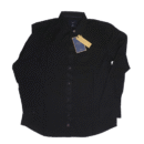 Camisa de vestir negra de manga larga para hombre, marca Marc Asher New York. Presenta un cuello clásico y botones en el frente. Confeccionada en poliéster elástico, es ideal para un ajuste cómodo y moderno
